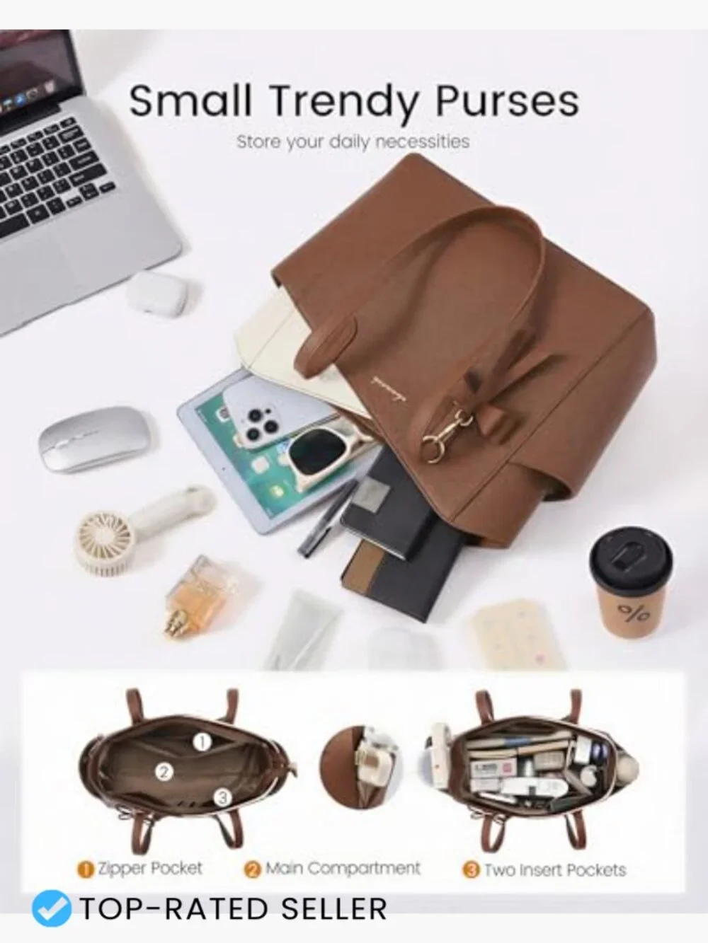 Structured Small Tote Purse for Women Satchel Shoulder Bag with Detachable